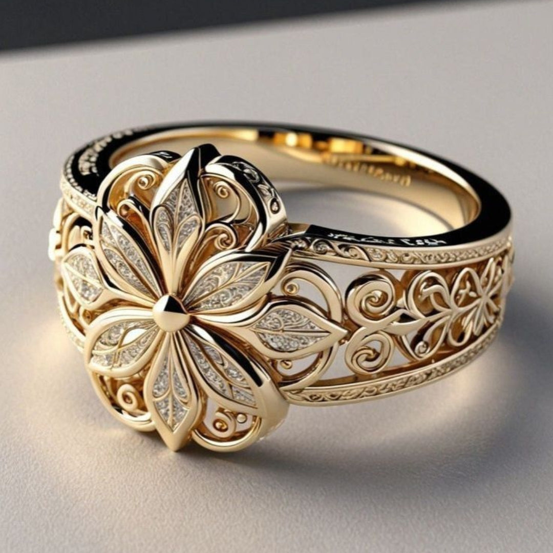 Daniela - Inel de aur cu design exotic de flori din zirconiu