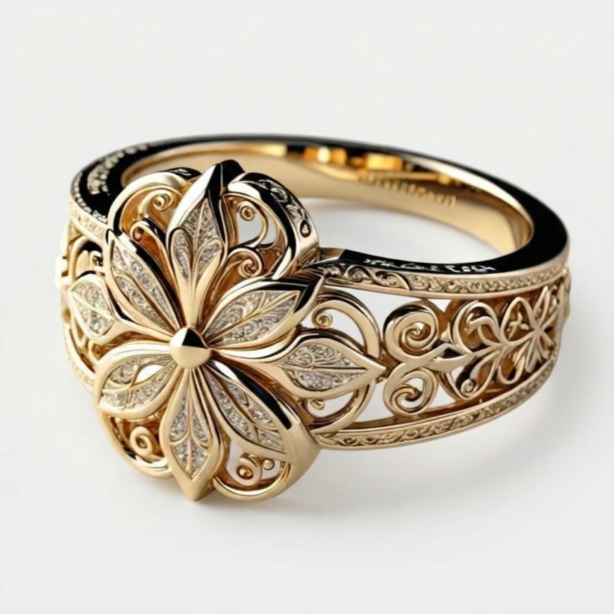 Daniela - Inel de aur cu design exotic de floare din zirconiu