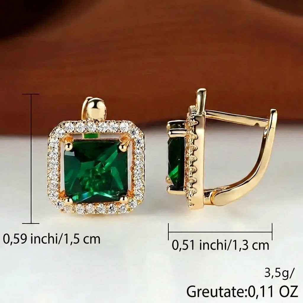 Cercei din Zirconie Verde Smarald Ø în Aur | Aur