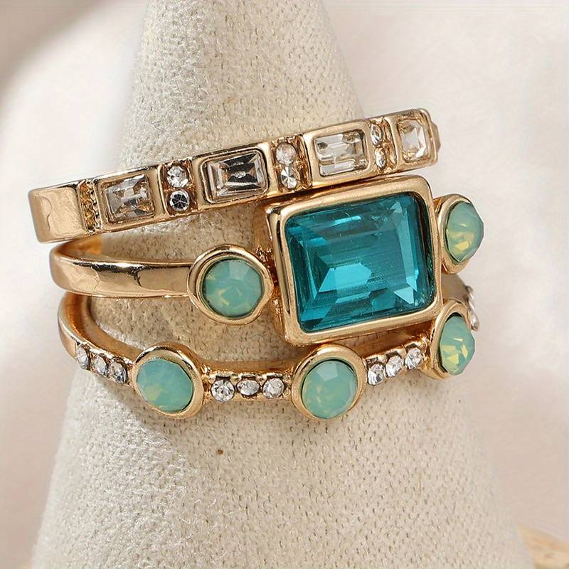 Herta - Set de Inele Vintage din Cristal Albastru